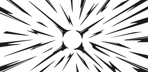 Obraz premium Explosion effect background. Black speed lines on white background for comics book, anime. Black light strip burst. Flash. Vector illustration design banner.