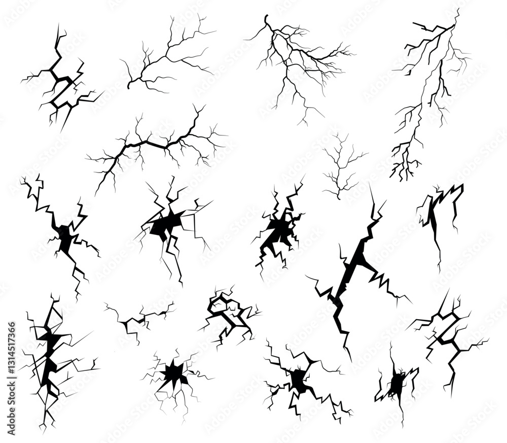 Fototapete a diverse array of vector illustrations showcases intricate cracks and lightning patterns. each desi