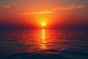Obraz premium Serene orange sunset over calm sea with colorful reflection on water, horizon, reflection, sunset