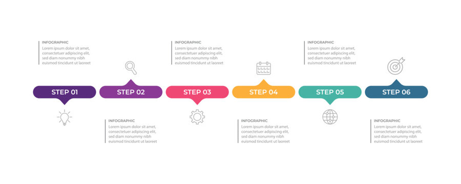 Business infographic 6 important events to success. Annual report, Business presentation template. Vector illustration.
