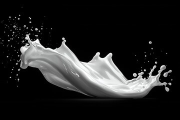 Dynamic milk splash on stark black backdrop showcasing fluid motion and purity in a modern studio shot for food photography