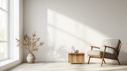 Modern minimalist living room interior with armchair and side table