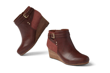 brown leather boots isolated on transparent  background 