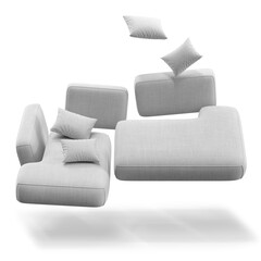 Obraz premium Modern sofa with cushions on transparent background with shadow.