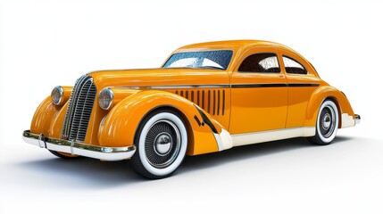 Fototapeta premium Pixel Art Classic Yellow Vintage Car on White Background