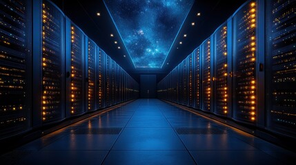 Fototapeta premium Celestial Server Room: A Digital Universe
