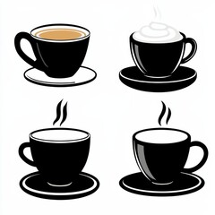 Obraz premium Bundle of coffee cups: espresso, cappuccino, latte, and black coffee