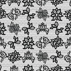 Black lace seamless pattern is perfect for stunningly elegant designs and beautiful backgrounds. Floral sheer fabric. Abstract flowers