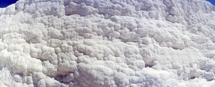 Panoramic detail of the travertine pool, Pamukkale, Denizli Province, Turkey.