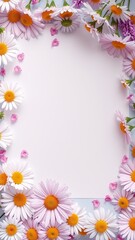 Beautiful Arrangement of Pink and Orange Flowers on White Paper Creating a Cheerful and Bright Atmosphere