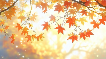 Autumn leaves with warm sunlight
