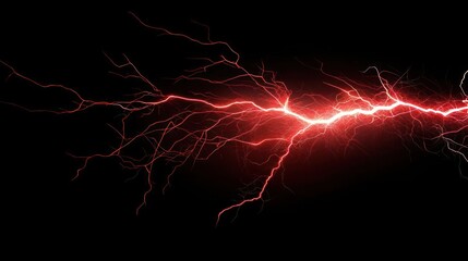 Red Lightning Bolt Against Black Background Depicting Electric Power and Stormy Weather