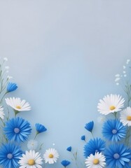 Fototapeta premium Delicate blue and white floral border framing soft pastel background, showcasing elegant botanical arrangement