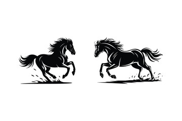 Running Horse Silhouette Vector Illustration Wild Mustang Clipart Design 