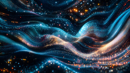 Rippled waves of dots and lines, moving outward from a central point like a sonic wave with a futuristic glow