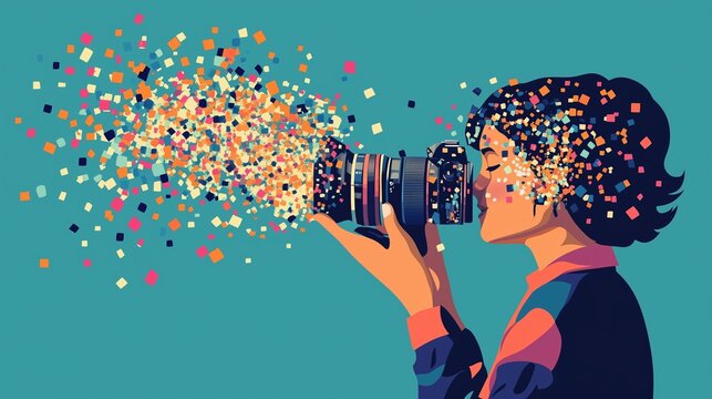 Creative photographer capturing vibrant colorful moments with a camera