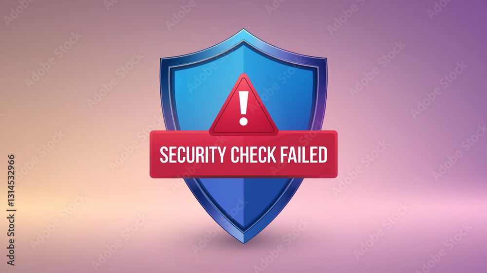 Poster blue shield icon with red warning triangle and banner displaying 