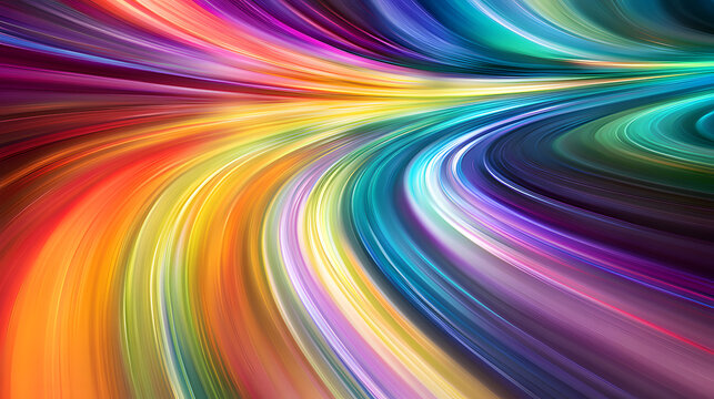 Abstract motion blur effect of light trails, creating a sense of speed and fluidity in a rainbow color palette