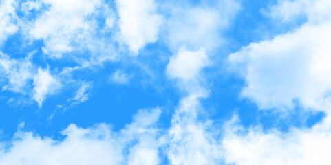 Blue sky with clouds. Light sky blue shades watercolor background. Sky Nature Landscape Background. sky background with white fluffy clouds.><	
