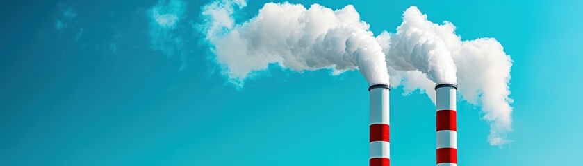 Enormous Factories Emitting Smoke Against Clear Blue Sky with Air Purifiers and CO2 Reduction