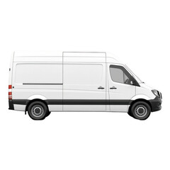 White Cargo Van Side View Isolated on a Transparent Background