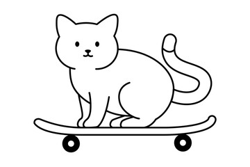 simple line art cat skateboarding animal coloring book illustration