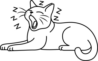 simple line art sleepy cat animal coloring book illustration