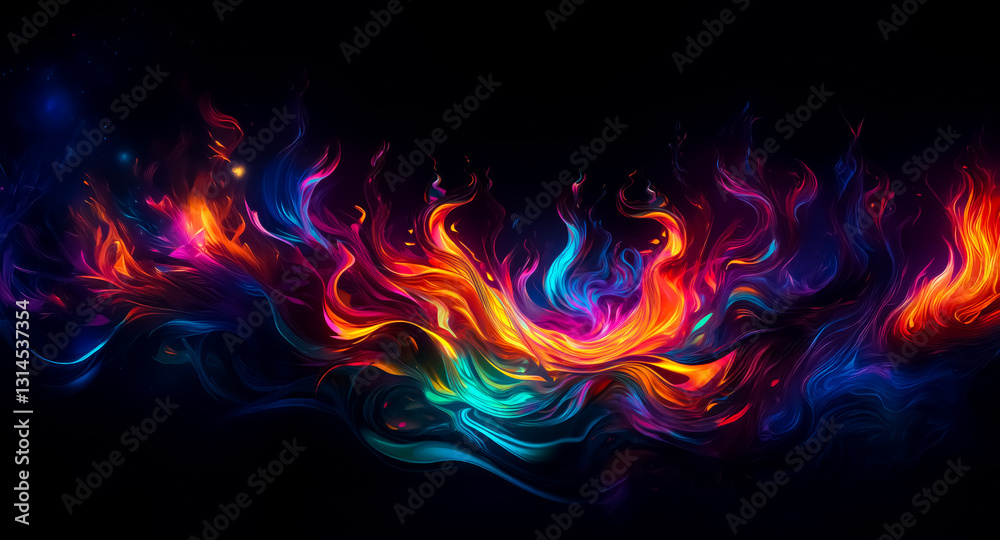 Aufkleber vibrant colorful flames surge across a black canvas, creating an abstract fiery spectacle. the hues 