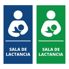 Blue and green sala de lactancia signs on a white background (trad. lactation room)