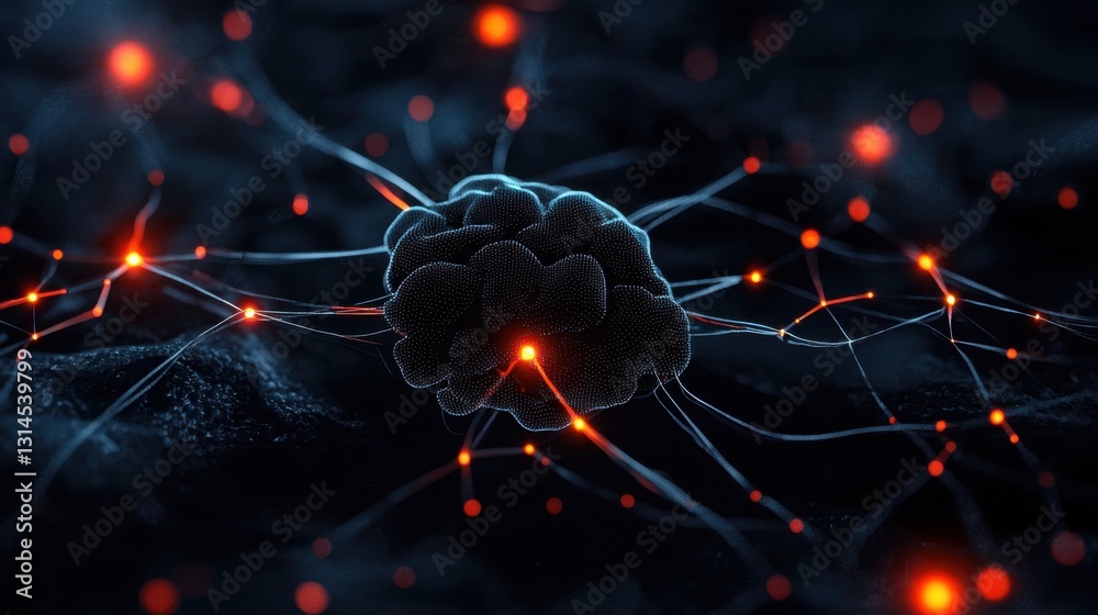 Poster artificial intelligence digital brain with glowing neural connections, futuristic deep learning conc