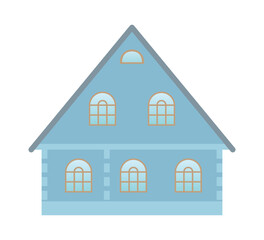 Blue country house isolated on a white background. Vector illustration in flat style. Colored icon of home, building, cottage, apartment.	