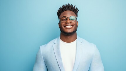 Obraz premium young entrepreneur in pastel blue blazer