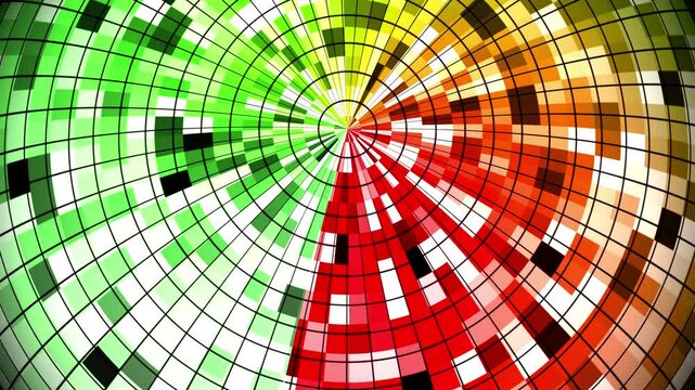 3D animation of colorful rotating lights using a ball as the medium.
