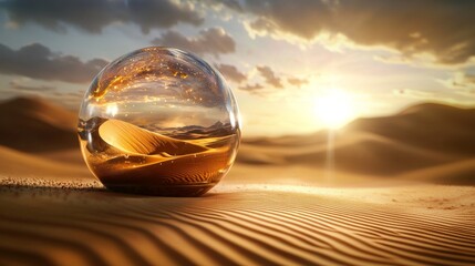 Desert mirage reflection expansive sand dunes digital art sunset glow aerial perspective surreal nature concept for seo impact
