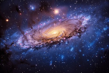 Obraz premium Stunning deep space galaxy with glowing stars, spiral nebula, cosmic dust, universe background, astrophotography, breathtaking celestial sky, outer space exploration, cosmic wonders, astronomy