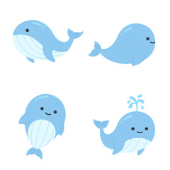Cute Blue Whale Cartoon Set with Smiling Expressions and Playful Poses