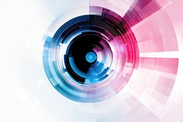Obraz premium A vibrant, abstract design featuring circular shapes and a blend of blue and pink hues, conveying a sense of motion and technology.
