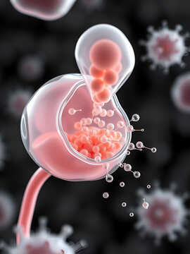 Release of sporozoites from Cryptosporidium parvum oocyst, 3D illustration. Cryptosporidium is a protozoan, microscopic parasite, the causative agent of the diarrheal disease cryptosporidiosis