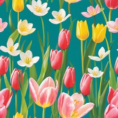 Obraz premium colorful tulips seamless pattern