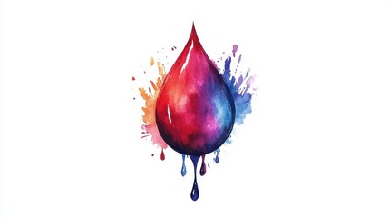 Colorful Watercolor Paint Drop with Splash Effects and Drips