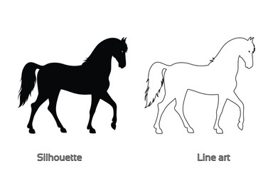 A silhouette of a running horse, hand drawn horse outline illustration