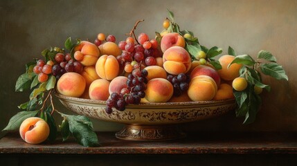 Apricots and peaches together in a fruit bowl, a mix of summer fruits