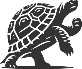A tortoise with one front leg lifted as if taking a step vector silhouette animal design