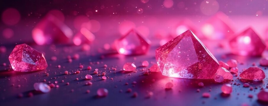 Shimmering pink crystals casting radiant glow, texture, diamond, geometric
