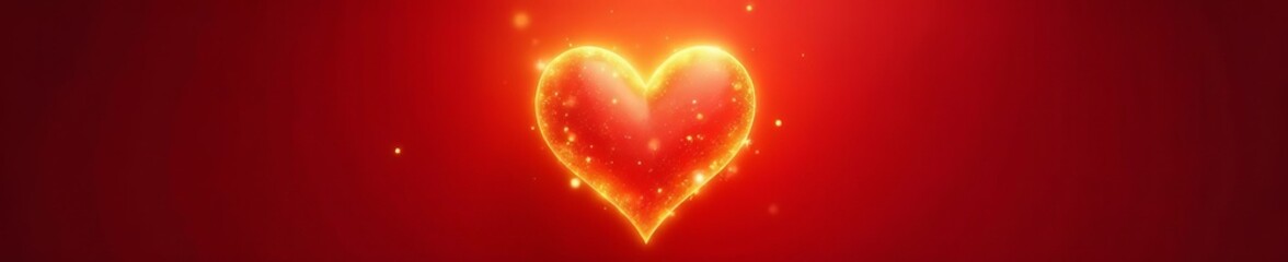 Obraz premium Shiny golden heart glowing on vibrant red backdrop, shiny, passion, romance