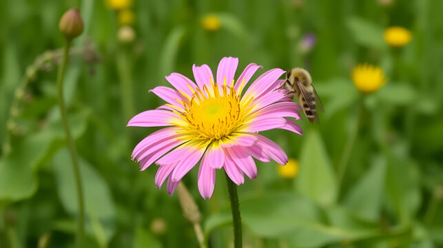 Ziesel schnuppert an gelber Blume in Wiese
