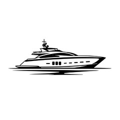 Luxury yacht icon in black line art, elegance and sophistication