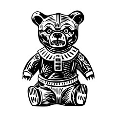 Bear effigy toy illustration in vintage style