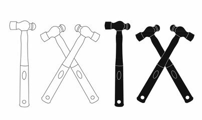  A collection of mallet hammer icons in outline and solid styles. Ideal for construction, woodworking, repair, and industrial-themed designs. Perfect for logos and prints.