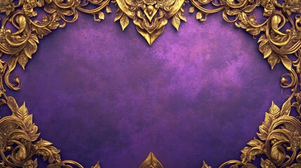 Opulent golden frame design rich purple background digital art luxurious environment artistic viewpoint decorative concept for visual impact